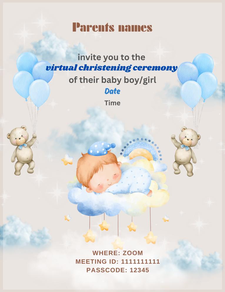 Virtual Baby Christening flyer designed by Aima Ovai